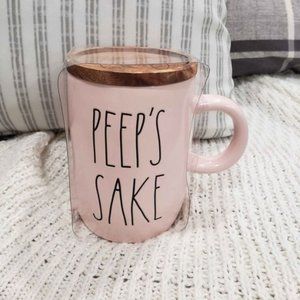 Rae Dunn "PEEP'S SAKE" Powder Pink Mug & Wooden Lid Warmer Collection